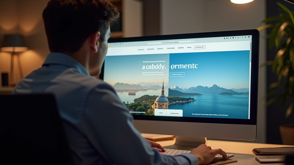 Designer working on bilingual layout on laptop