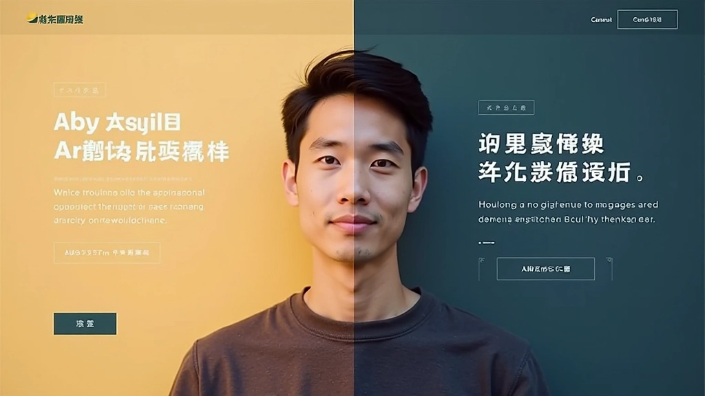 Split-screen with contrasting background colors separating English and Chinese sections visually